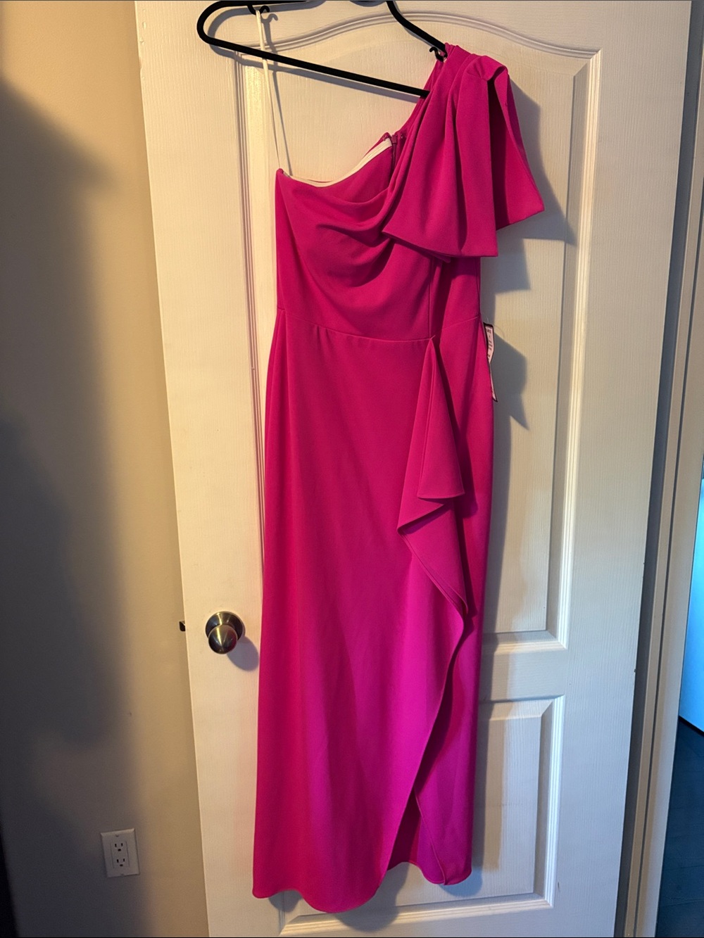 Brand New Betsy & Adam Fuchsia One-Shoulder Ruffle Gown